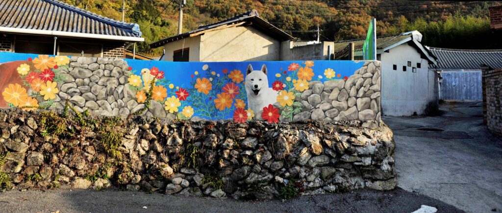 muurschildering hond